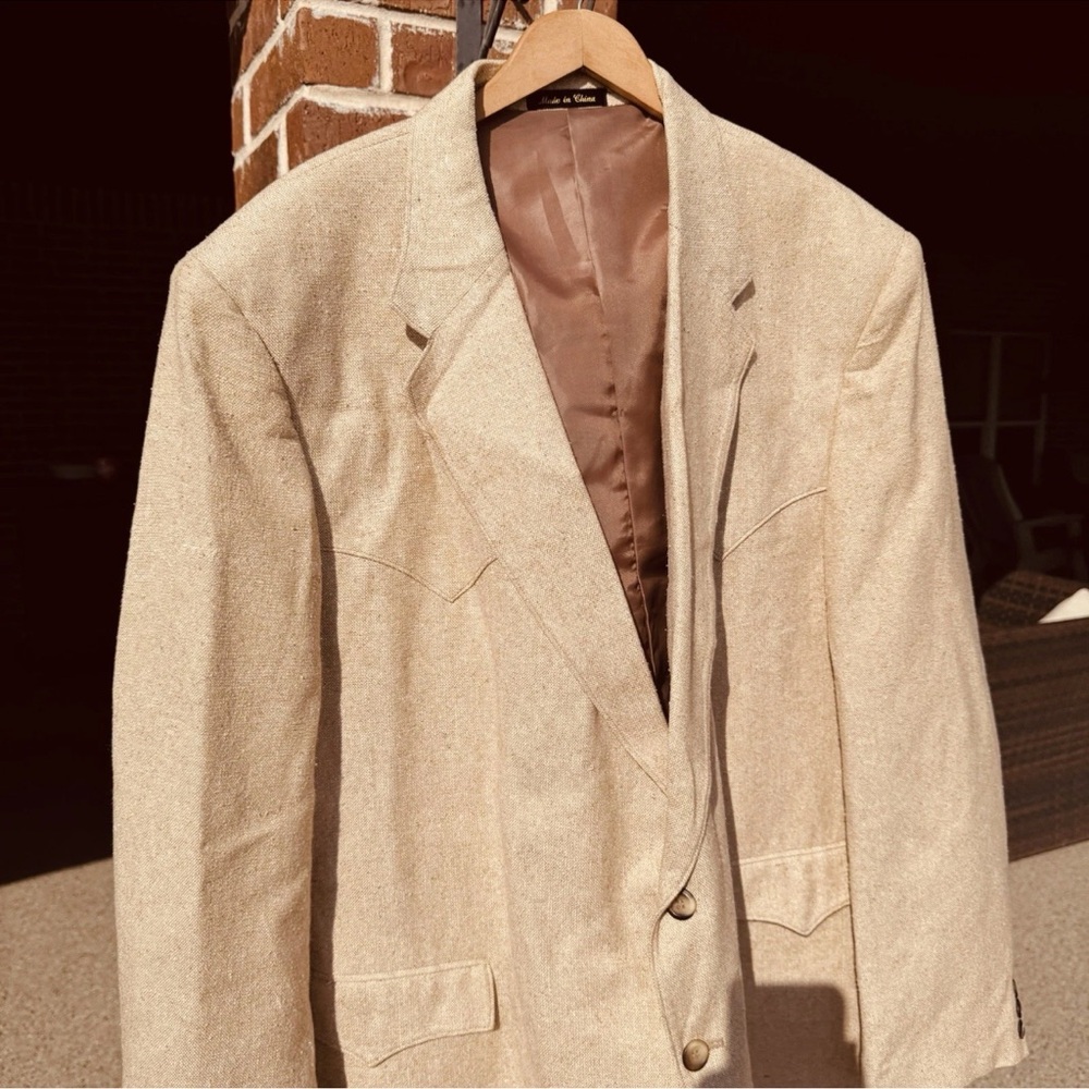 Circle S Blazer Mens 52R Wheat Tan Western Yoke Tweed 2 Button Made in USA - Picture 4 of 8